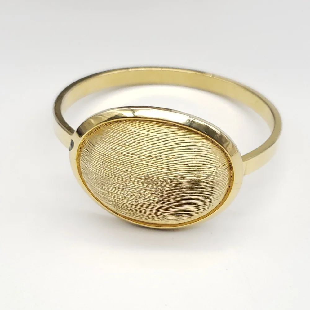 Unique Gold Tone Oval Statement Bracelet Hinged Bracelet